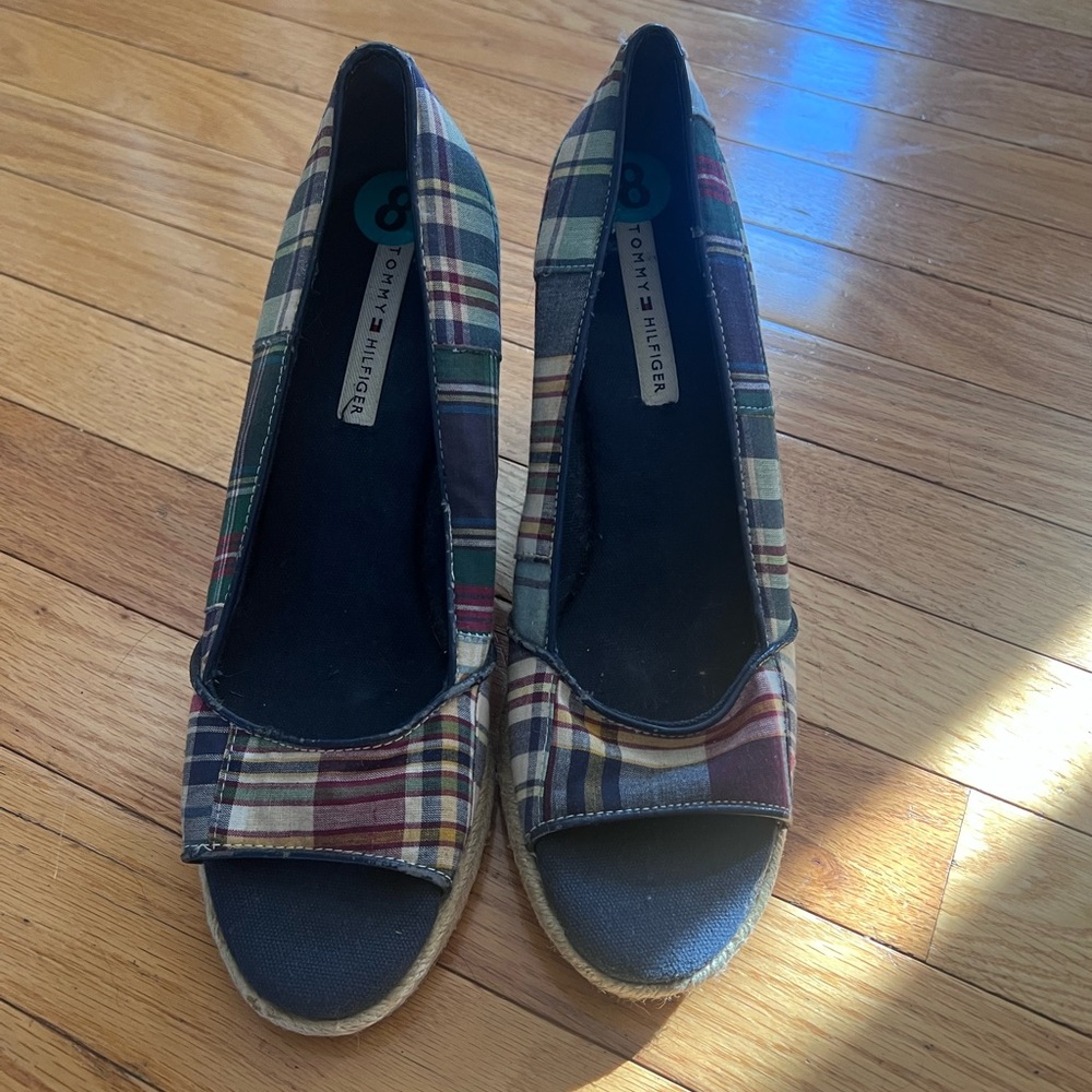 Tommy Hilfiger Multicolor Plaid Espadrille Wedges